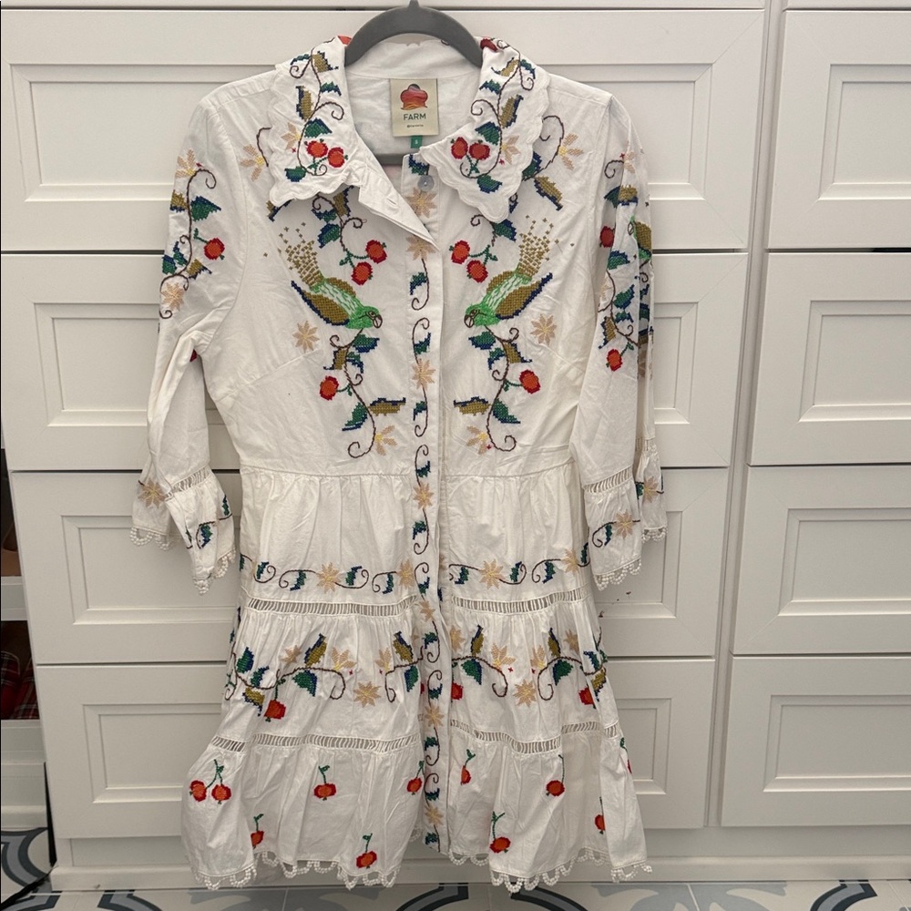 FARM Rio White Mini Dress with Colorful Embroidery